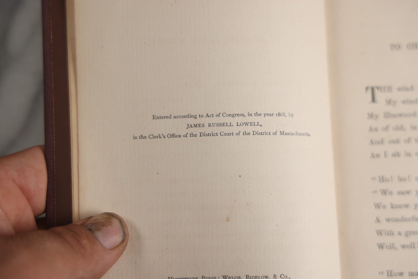 Lot 149 - "Under The Willows And Other Poems" Antique Poetry Book By James Russell Lowell, Will Gilded Willow Tree Motif On Cover, Fields, Osgood, & Co., Publishers, Boston, 1869
