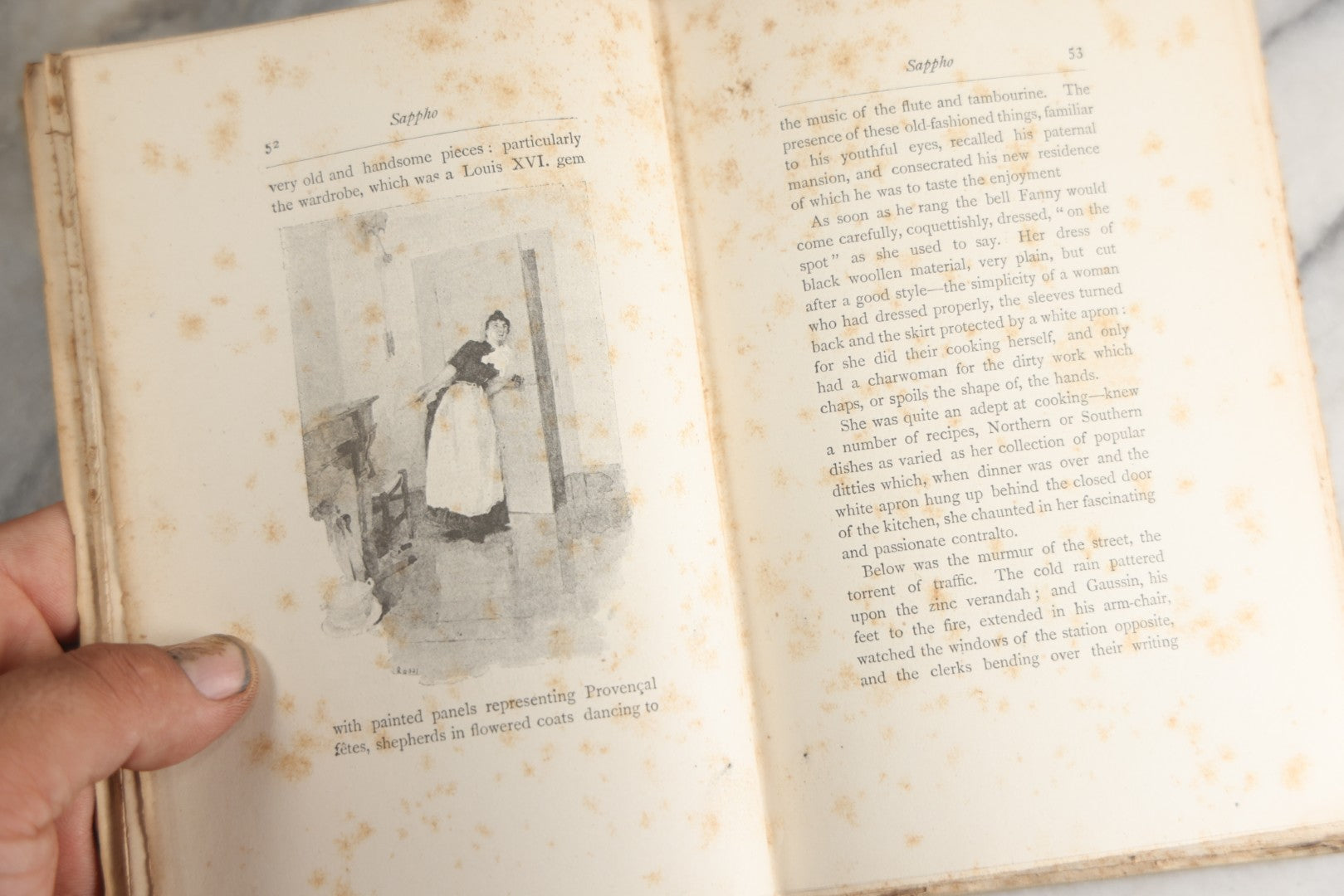 Lot 151 - "Sappho" Antique Book By Alphonse Daudet, Illustrated By Rossi, Myrbach, Etc., Translated By Henry Frith, Gilded Fore-Edge, J.M. Dent And Co., Publishers, London, , Circa 1895, Note Cover Board Warped, Heavy Foxing