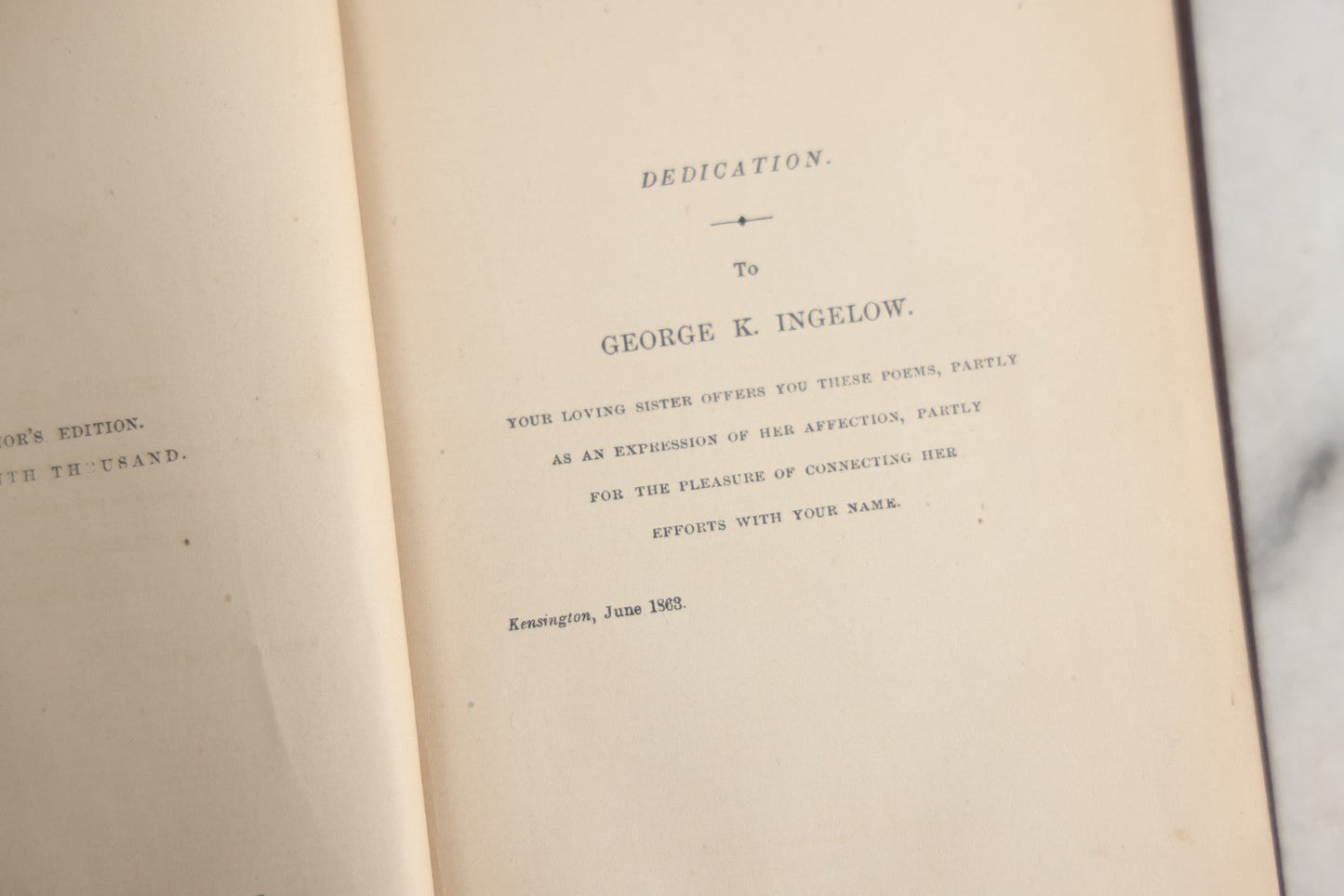 Lot 154 - "Poems" Antique Poetry Book By Jean Ingelow, Author's Edition, Roberts Brothers, Publishers, Boston, 1866