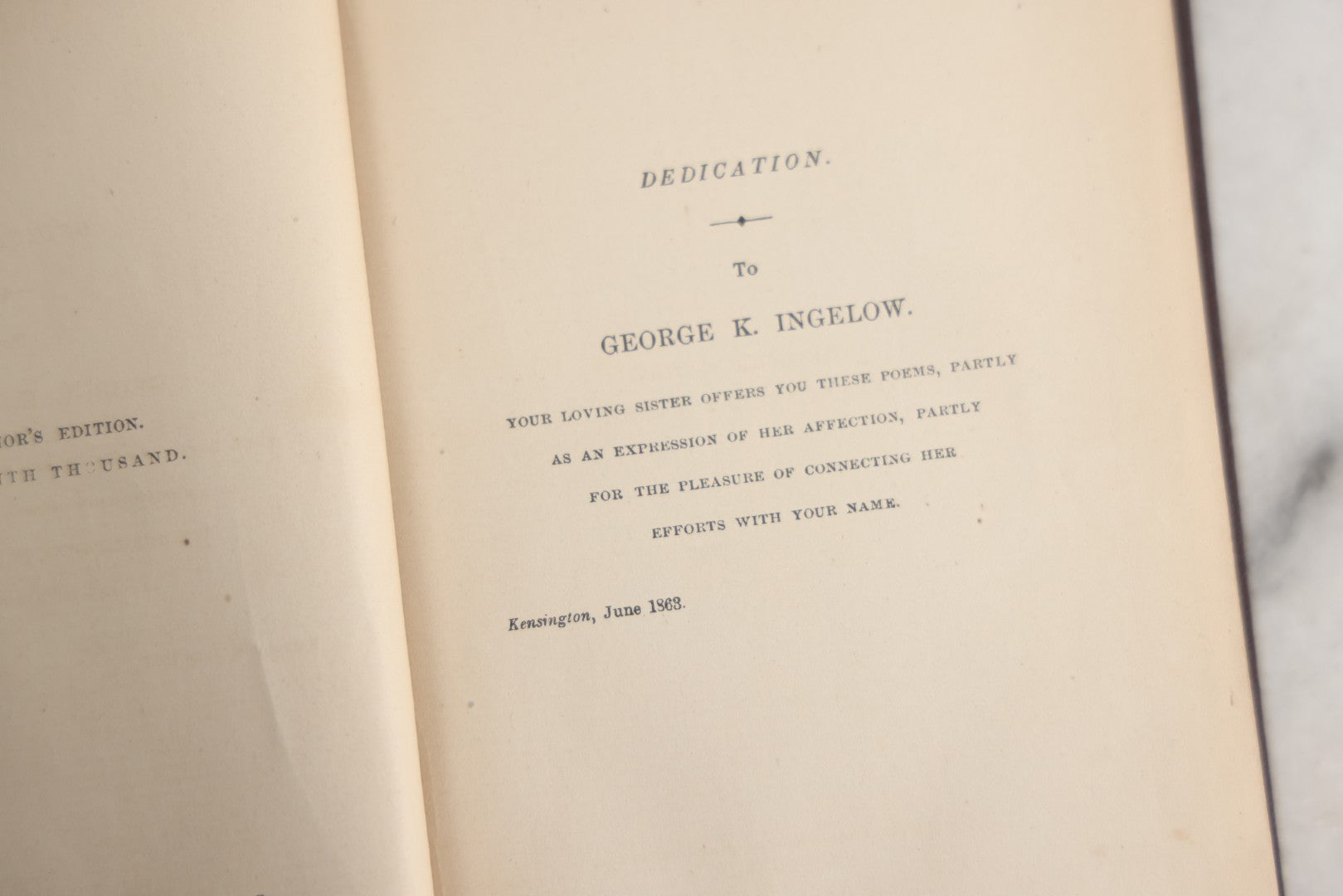 Lot 154 - "Poems" Antique Poetry Book By Jean Ingelow, Author's Edition, Roberts Brothers, Publishers, Boston, 1866