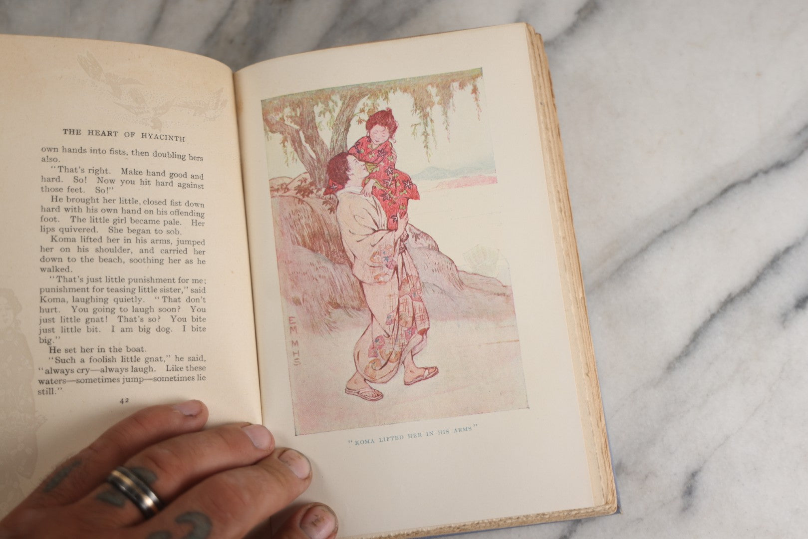 Lot 159 - "The Heart Of Hyacinth" Antique Book By Onoto Watanna, Illustrated With Decorations By Kokichi Sano, Light Blue Cloth Boards With White And Green Floral Design And Gilt Titles, Harper & Brothers, Publishers, New York And London, 1903