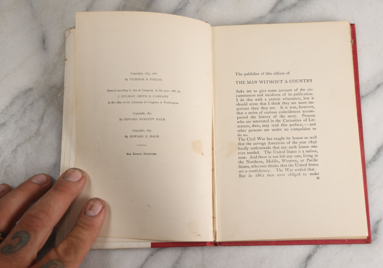 Lot 161 - "The Man Without A Country" Antique Book By Edward Everett Hale, Character And Wisdom Series, Decorative Red Cloth Spine With Gilt Floral Design And Pictorial Cover, H.M. Caldwell Co., Publishers, New York And Boston, Circa 1900