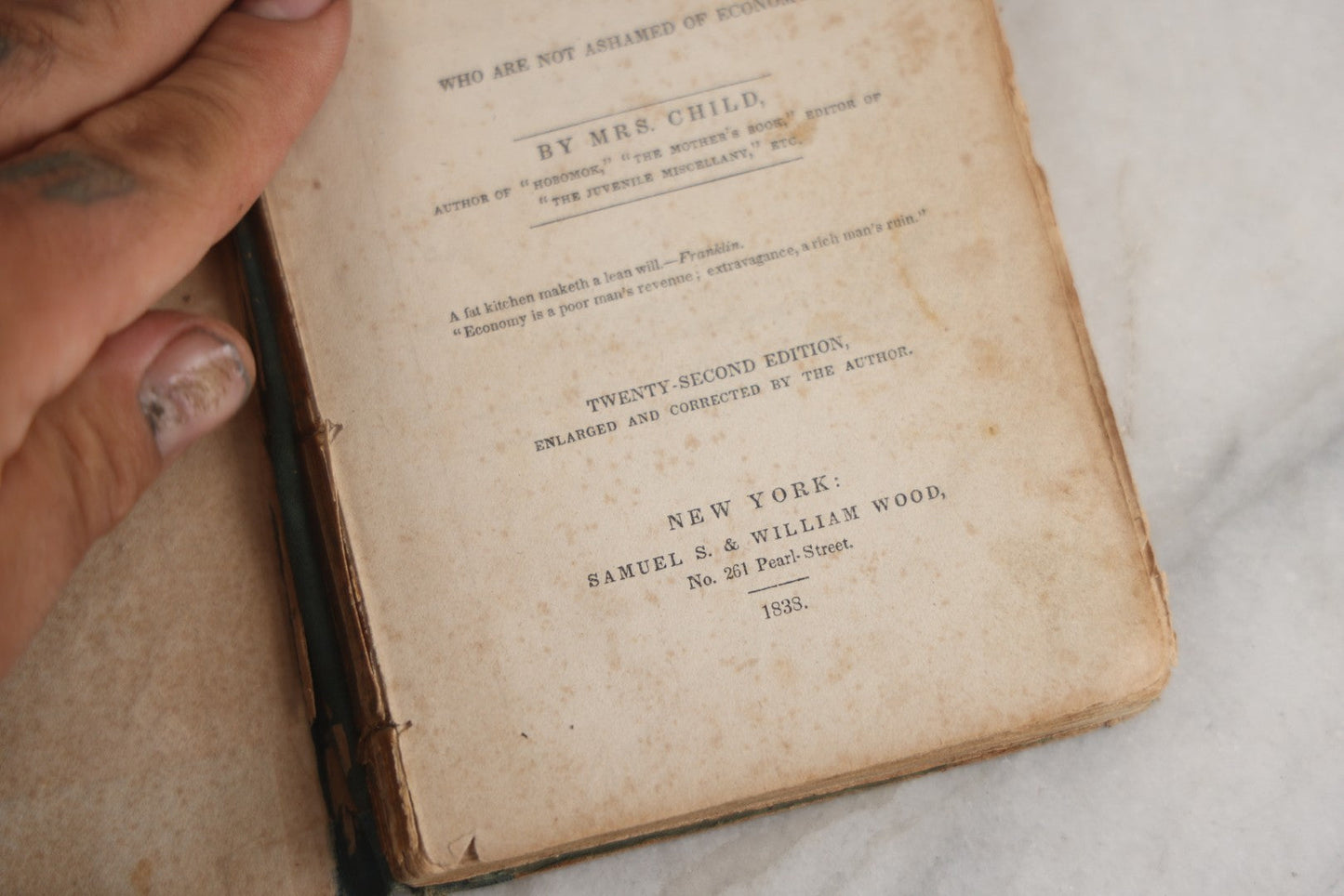 Lot 163 - "The American Frugal Housewife" Antique Household Economy Book By Mrs. Child, Illustrated With Meat Cut Diagrams For Mutton, Pork, Veal, And Beef, Samuel S. & William Wood, Publishers, New York, 1833