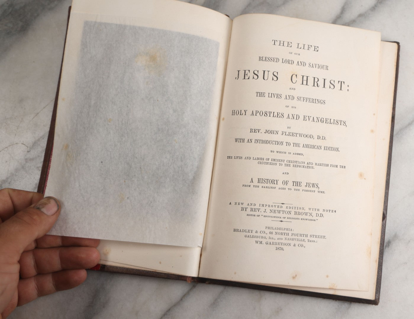 Lot 181 - "Life Of Christ" Antique Salesman’S Dummy Book By Rev. John Fleetwood, D.D., Profusely Illustrated With Engraved Plates, Ornate Gilt-Embossed Leather Boards With Decorative Spine And Sample Bindings, Bradley & Co., Philadelphia, 1870