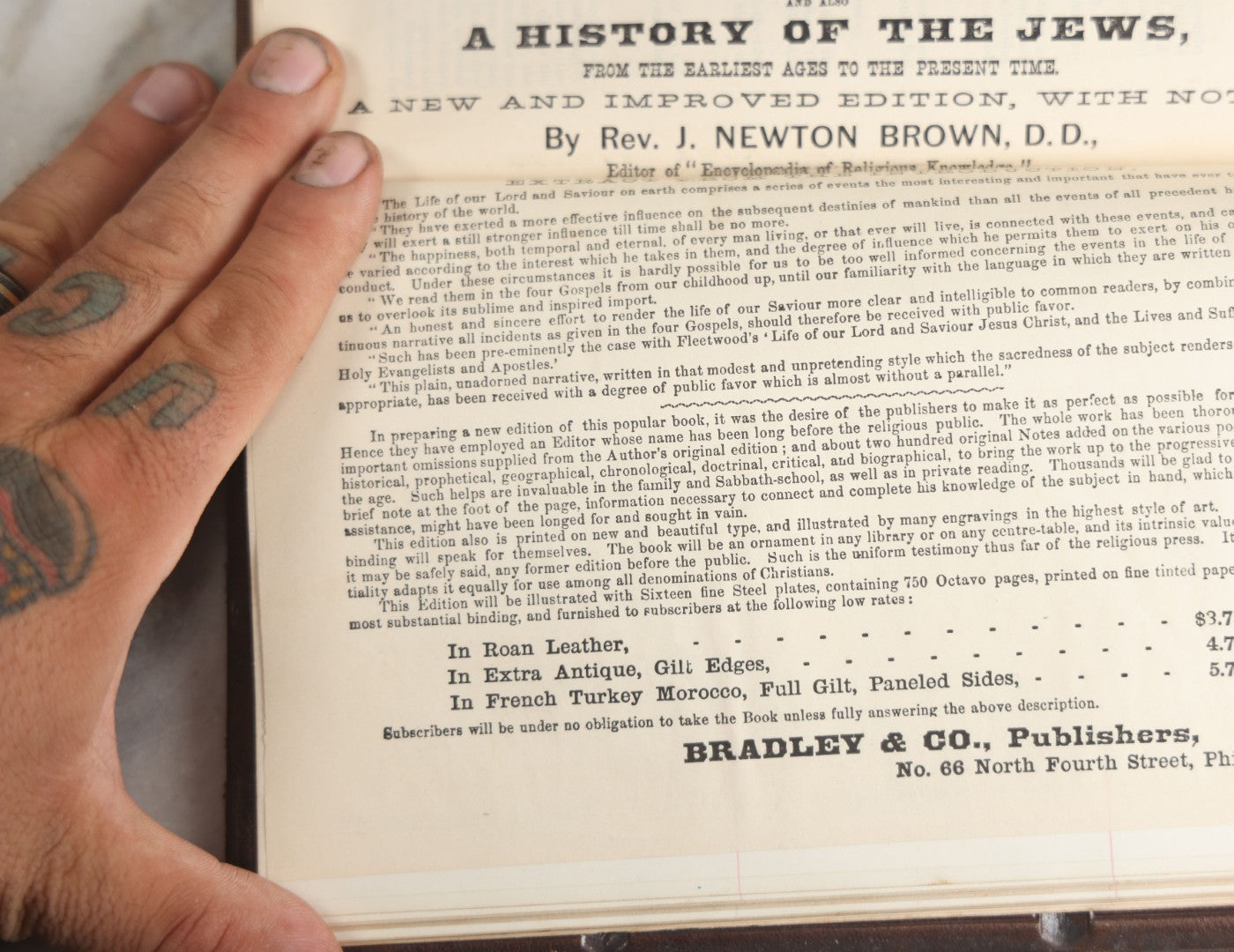 Lot 181 - "Life Of Christ" Antique Salesman’S Dummy Book By Rev. John Fleetwood, D.D., Profusely Illustrated With Engraved Plates, Ornate Gilt-Embossed Leather Boards With Decorative Spine And Sample Bindings, Bradley & Co., Philadelphia, 1870