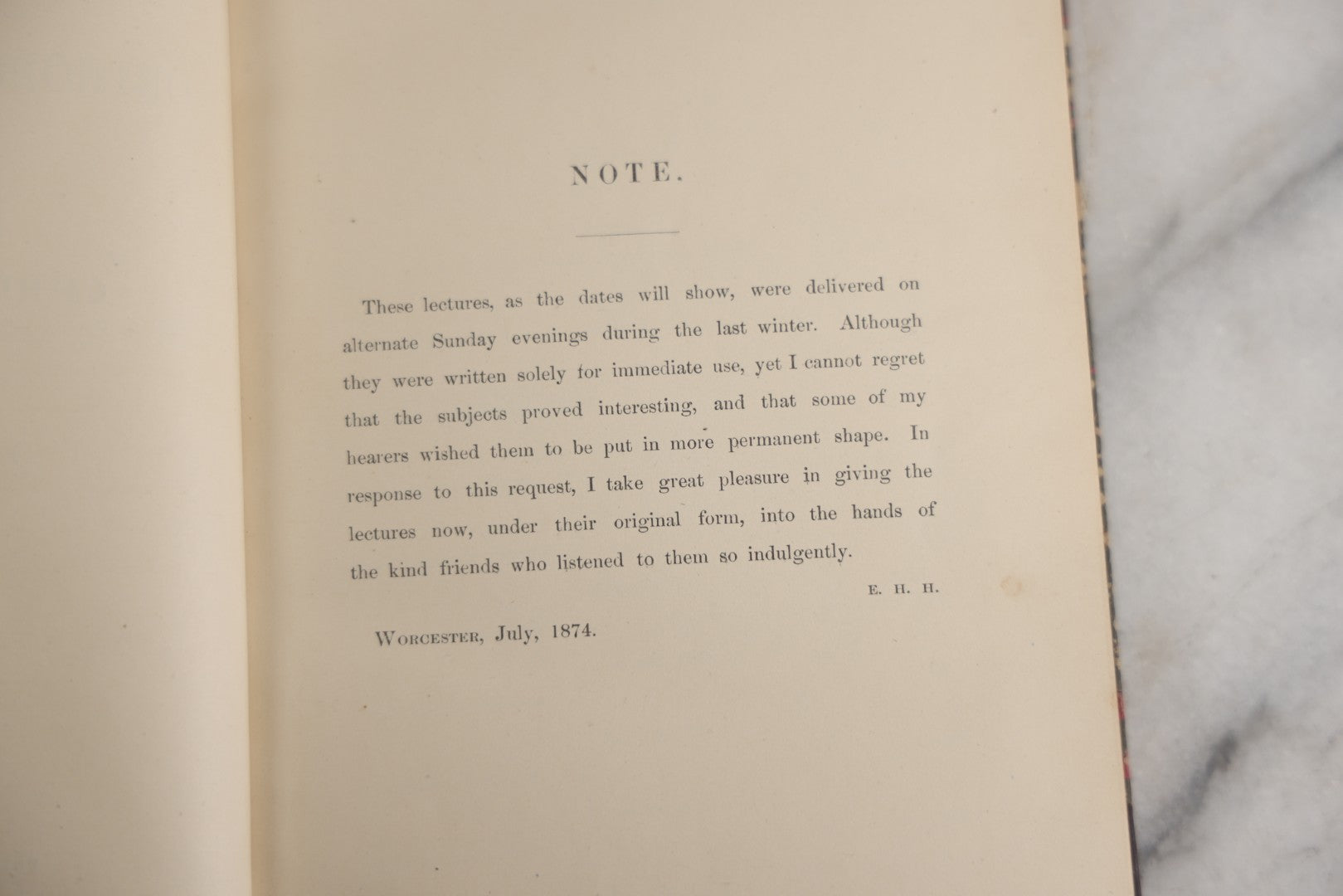 Lot 182 - "Ten Lectures On Orthodoxy And Heresy In The Christian Church" Antique Religious Book By Edward H. Hall, Privately Printed By Charles Hamilton, Palladium Office, Worcester, 1874, In Fine Period Half Leather Binding With Marbled Boards