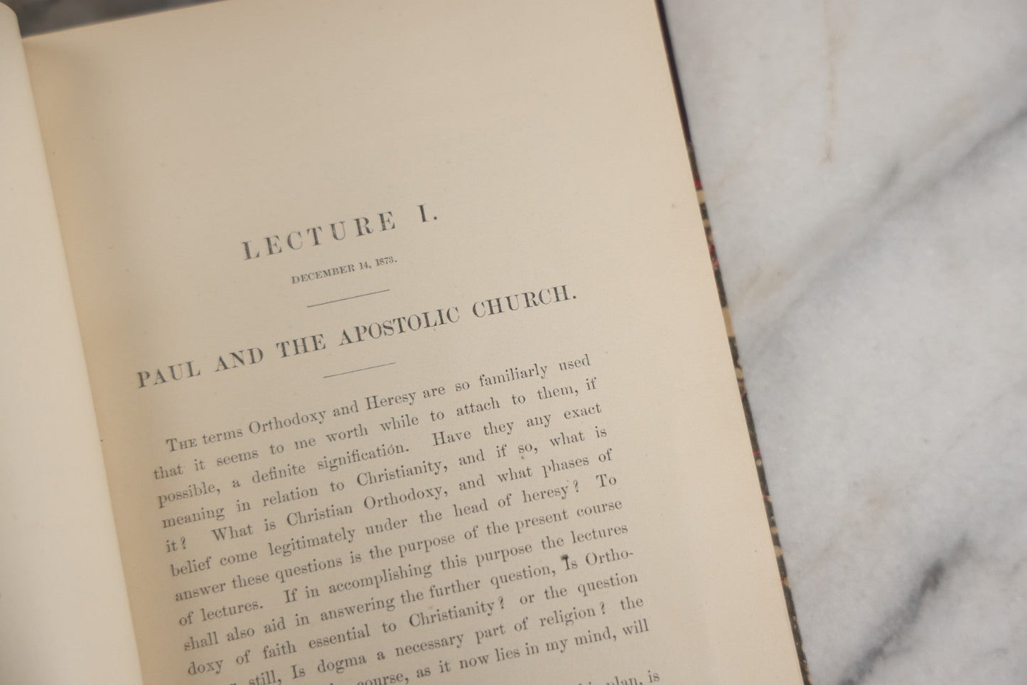 Lot 182 - "Ten Lectures On Orthodoxy And Heresy In The Christian Church" Antique Religious Book By Edward H. Hall, Privately Printed By Charles Hamilton, Palladium Office, Worcester, 1874, In Fine Period Half Leather Binding With Marbled Boards