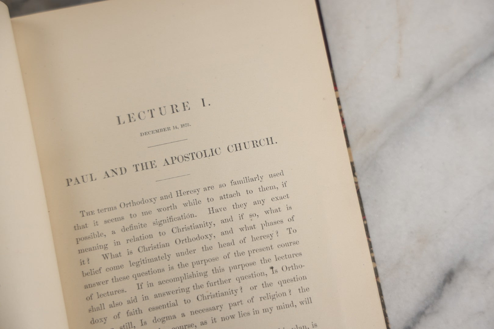 Lot 182 - "Ten Lectures On Orthodoxy And Heresy In The Christian Church" Antique Religious Book By Edward H. Hall, Privately Printed By Charles Hamilton, Palladium Office, Worcester, 1874, In Fine Period Half Leather Binding With Marbled Boards