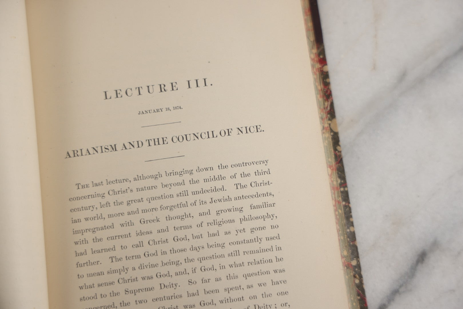 Lot 182 - "Ten Lectures On Orthodoxy And Heresy In The Christian Church" Antique Religious Book By Edward H. Hall, Privately Printed By Charles Hamilton, Palladium Office, Worcester, 1874, In Fine Period Half Leather Binding With Marbled Boards