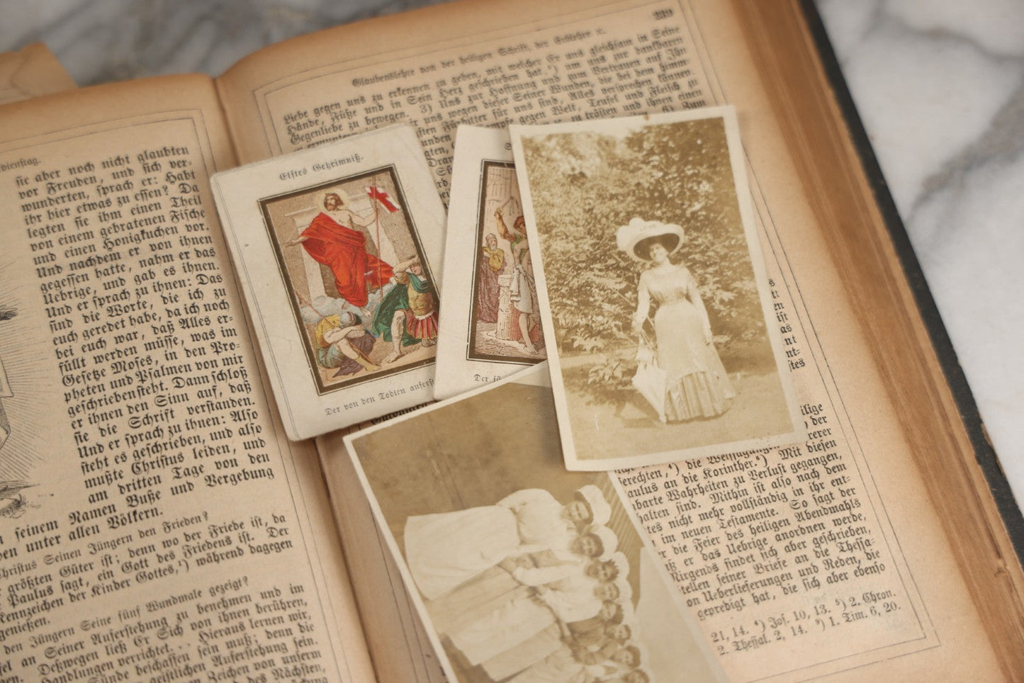 Lot 190 - Antique German Illustrated Religious Book Including Scraps Found In Its Pages, Craft Grade Condition