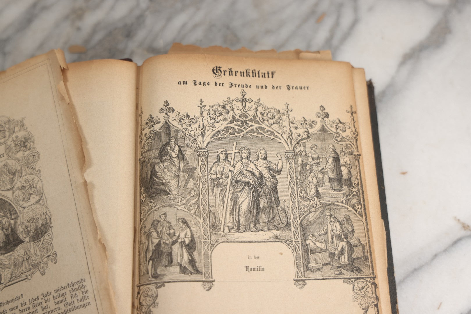 Lot 190 - Antique German Illustrated Religious Book Including Scraps Found In Its Pages, Craft Grade Condition