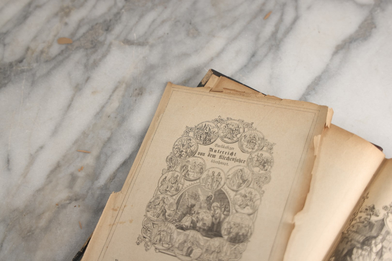 Lot 190 - Antique German Illustrated Religious Book Including Scraps Found In Its Pages, Craft Grade Condition
