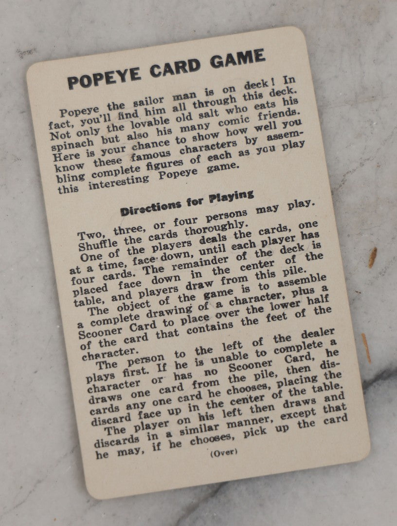Lot 199 - Vintage Popeye Playing Card Game, Copyright 1934 King Features Syndicate, Inc., New York, N.Y., Made In U.S.A By Whitman Publishing Co.