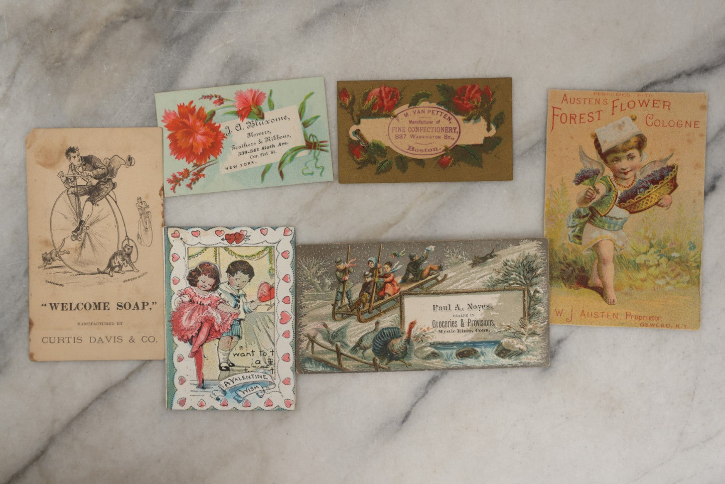 Lot 253 - Grouping Of Approximately 65 Antique Lithgraphed Trade Cards, Including Mechanical Paper Card, Various Advertisements
