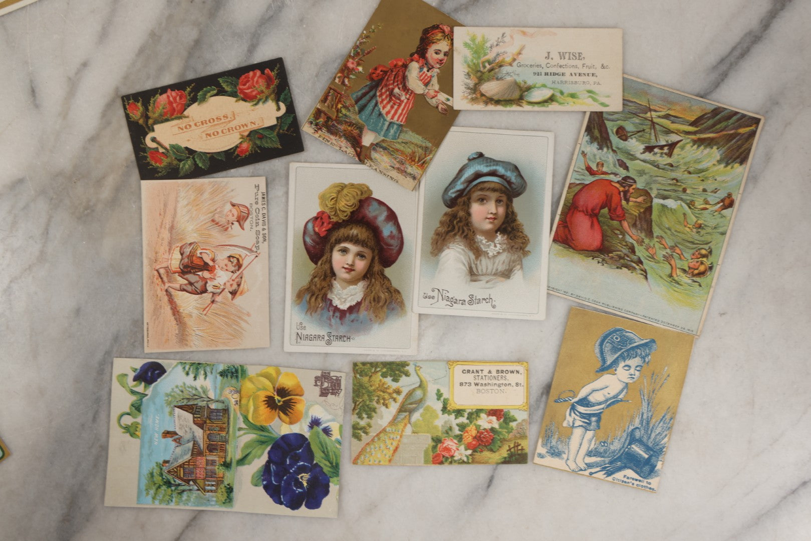 Lot 253 - Grouping Of Approximately 65 Antique Lithgraphed Trade Cards, Including Mechanical Paper Card, Various Advertisements