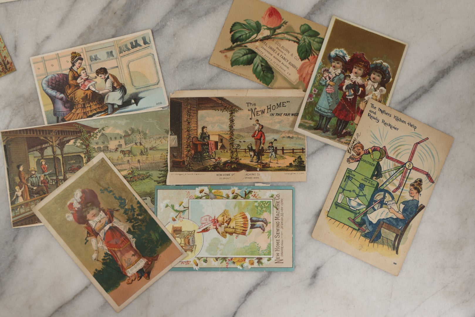 Lot 253 - Grouping Of Approximately 65 Antique Lithgraphed Trade Cards, Including Mechanical Paper Card, Various Advertisements