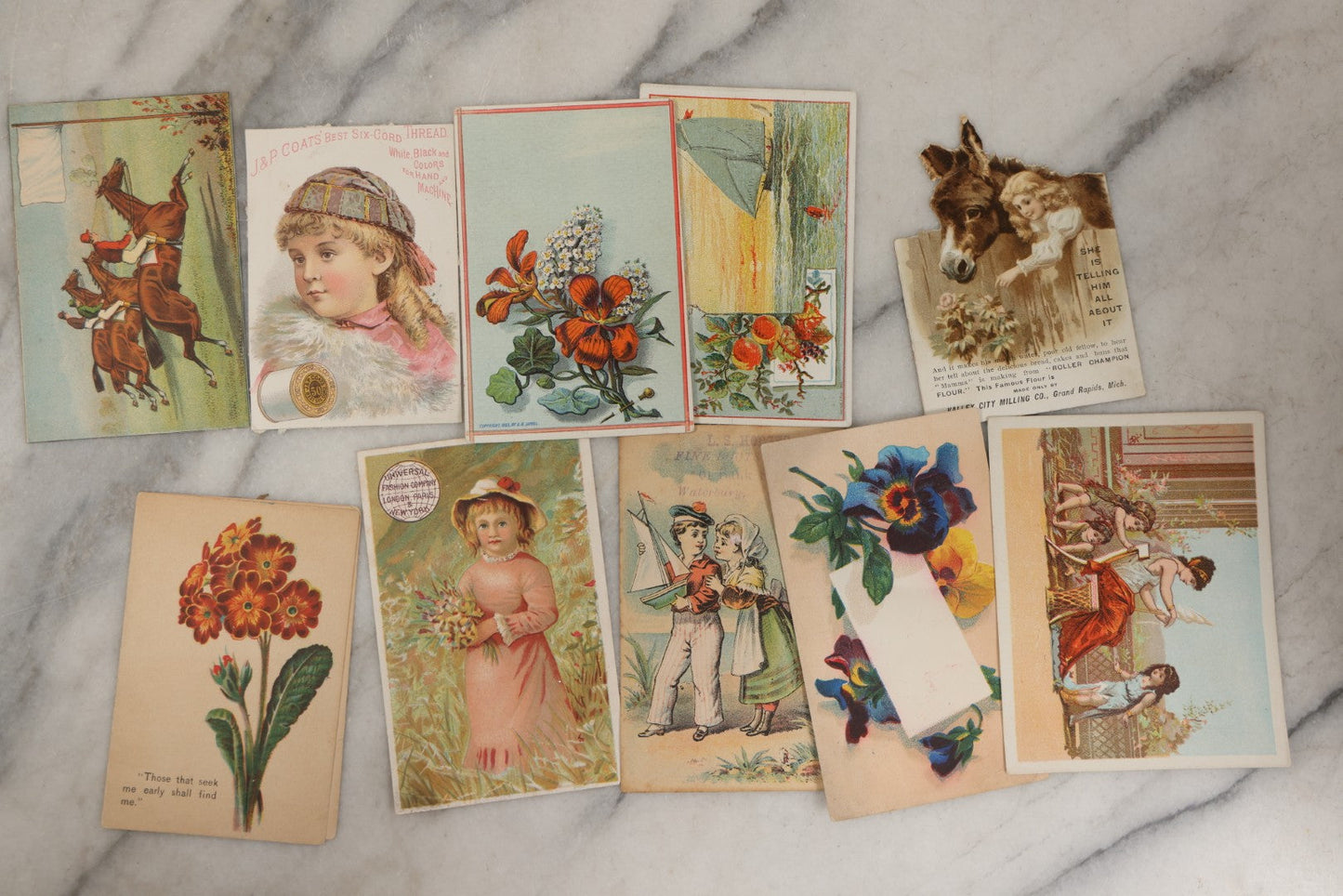 Lot 253 - Grouping Of Approximately 65 Antique Lithgraphed Trade Cards, Including Mechanical Paper Card, Various Advertisements