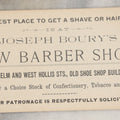 Lot 259 - Single Ephemera Scrap, Advertising And Business Card For Joseph Boury's New Barber Shop, "We Carry A Choice Stock Of Confectionery, Tobacco, And Cigars"