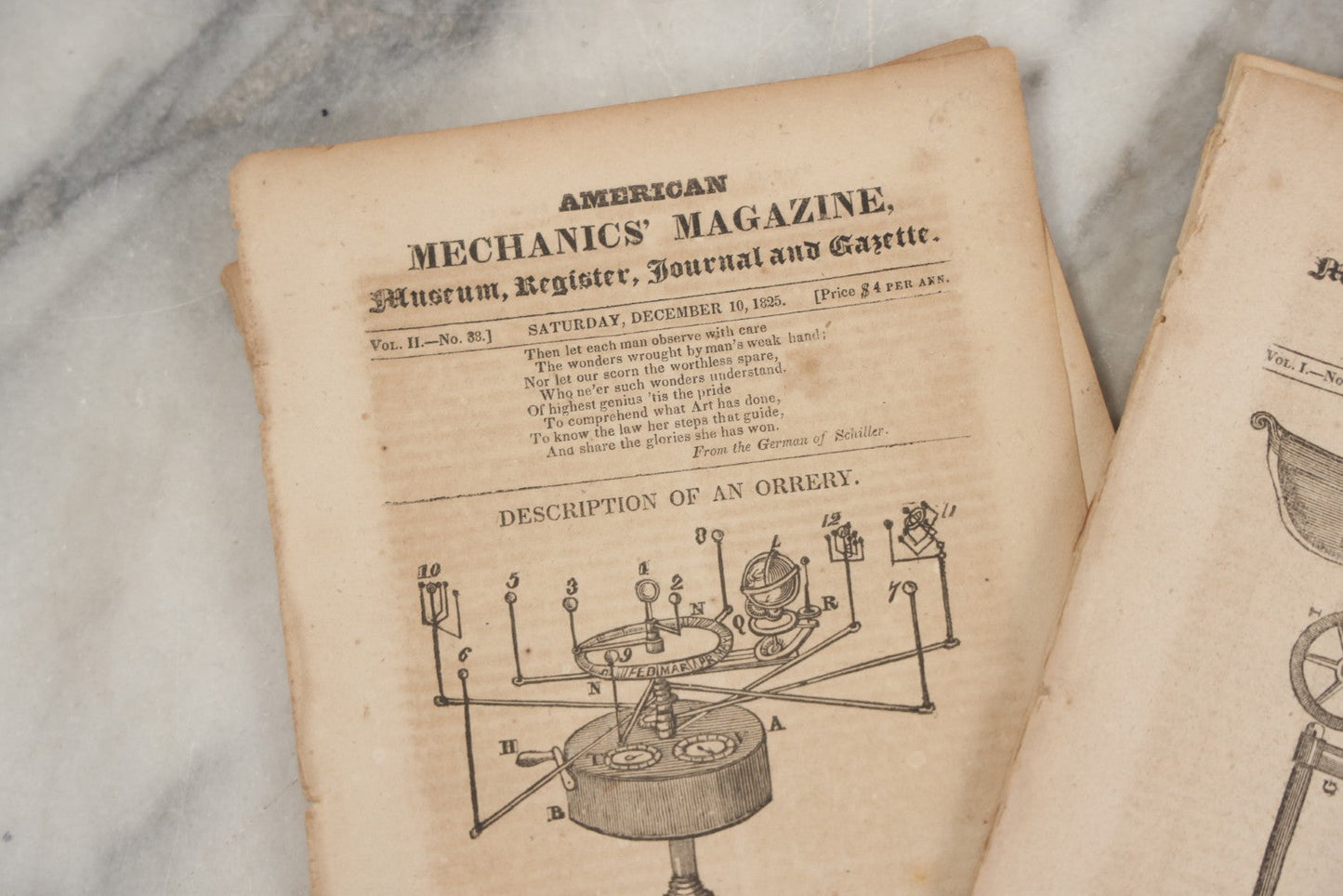 Lot 264 - Lot Of Three Antique Paper Journal American Mechanics' Magazine, 1825, With Illustrations Of Mechanics Of Antique Machines And Instructions For Tradespeople