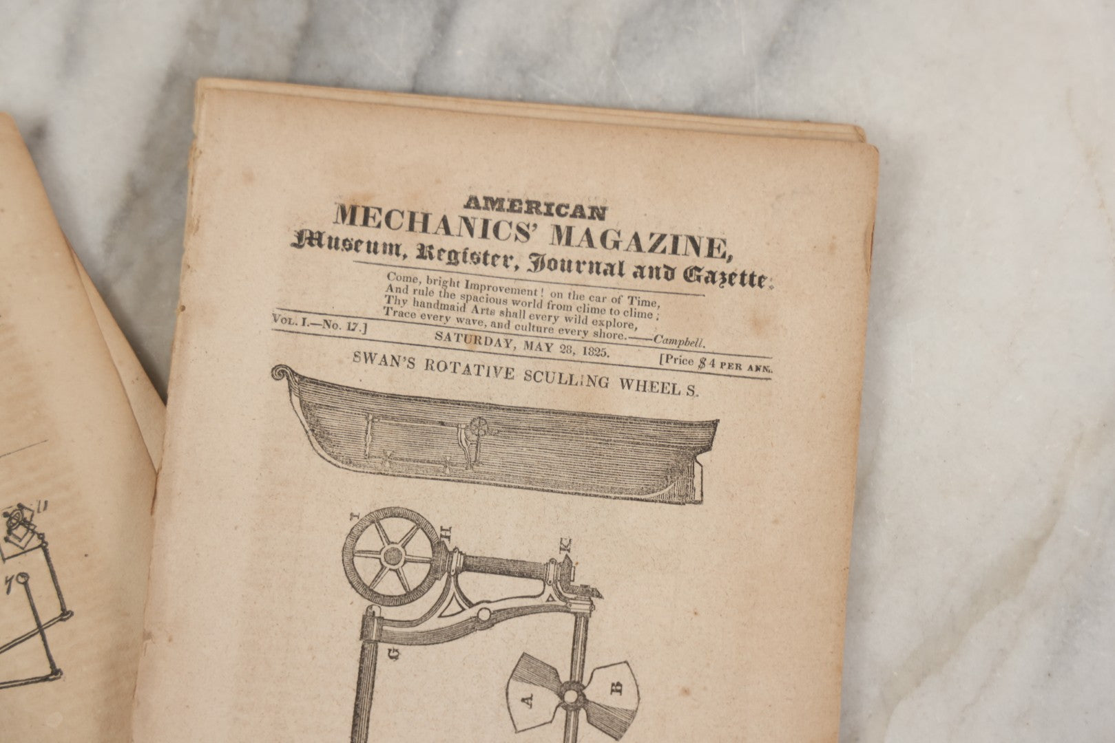 Lot 264 - Lot Of Three Antique Paper Journal American Mechanics' Magazine, 1825, With Illustrations Of Mechanics Of Antique Machines And Instructions For Tradespeople