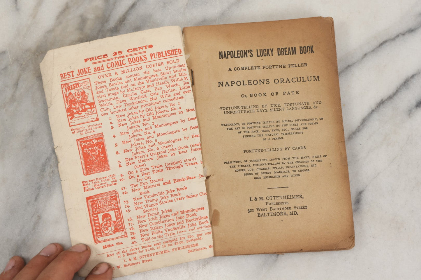Lot 265 - "Napoleon's Lucky Dream Book Oraculum And Book Of Fate" Antique Paperback Book With Oracle Chart, Fortune-Telling By Cards Instructions, I&M Ottenheimer, Publishers, Baltimore