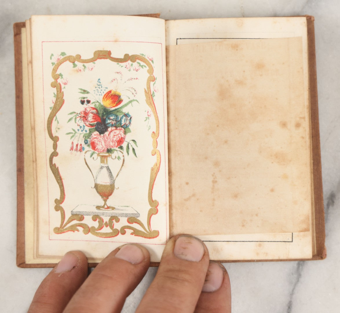 Lot 273 - "The Flower Vase; Containing The Language Of Flowers And Their Poetic Sentiments" Antique Miniature Illustrated Book With Color Frontispiece Of Flower Vase, By Miss S.C. Edgarton, Merrill And Heywood, Publishers, Lowell, Massachusetts, 1848