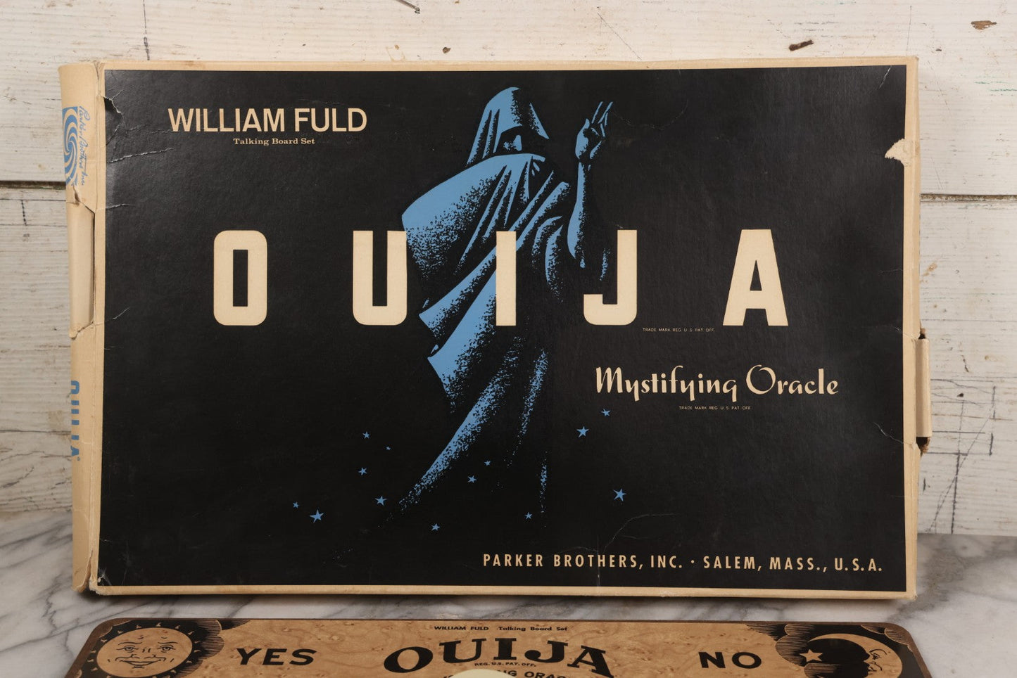 Lot 005 - Vintage William Fuld Talking Board Set, "Ouija" Board, Mystifying Oracle With Original Box And Planchette, Manufactured By Parker Brothers, Salem, Massachusetts, Circa Late 1960s/1970s