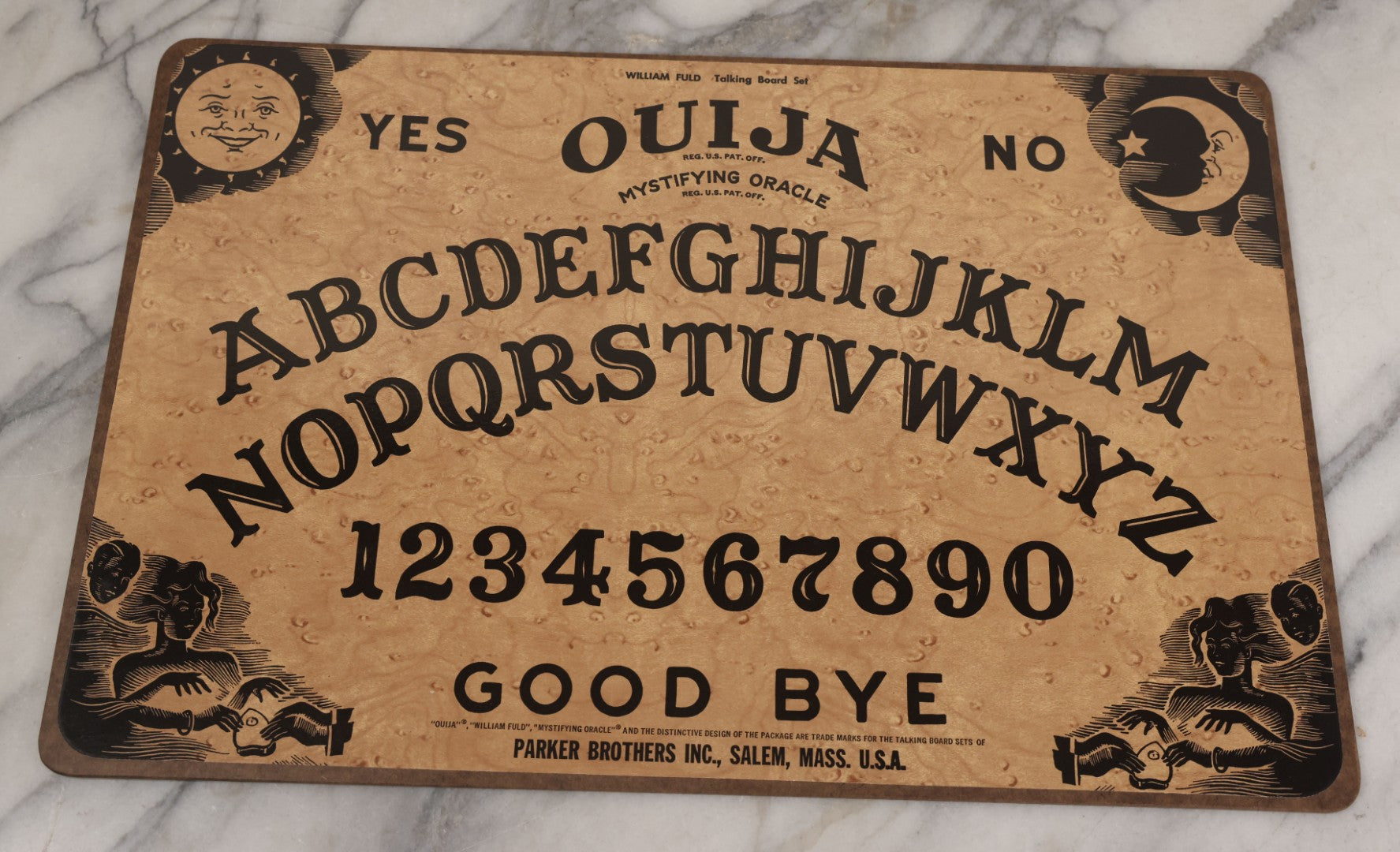Lot 005 - Vintage William Fuld Talking Board Set, "Ouija" Board, Mystifying Oracle With Original Box And Planchette, Manufactured By Parker Brothers, Salem, Massachusetts, Circa Late 1960s/1970s
