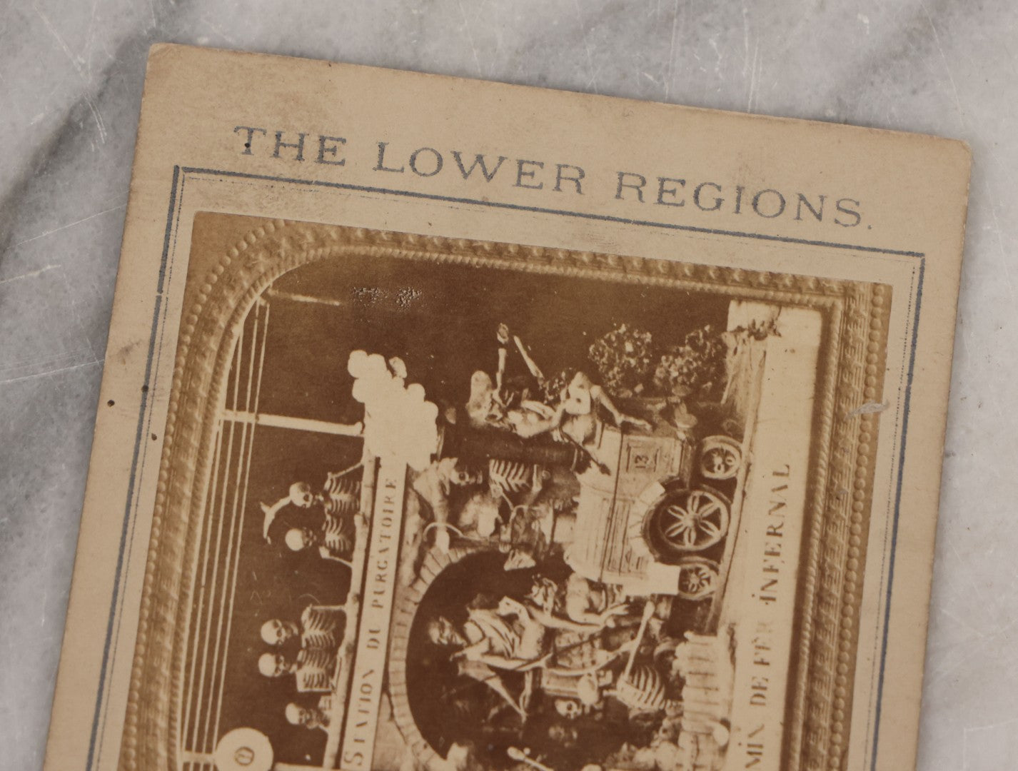 Lot 016 - Antique Stereoview Stereo Optic 3D Diablerie Photo Card, "Chemin De Fer Infernal” (Infernal Railway, Railway To Hell), Skeletons And Devils At Purgatory Train Station, "A Voyage Through The Lower Regions"