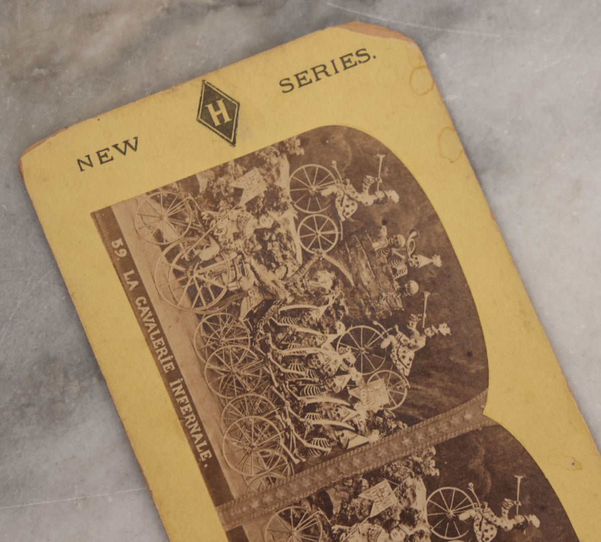 Lot 017 - Antique Stereoview Stereo Optic 3D Diablerie Photo Card, “La Cavalerie Infernale” (Infernal Cavalry, Hell's Cavalry), Skeletons And Devils On Bicycles, "New Series"