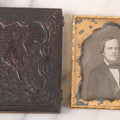 Lot 029 - Antique 1/6th Plate Daguerreotype Photograph Of A Middle Aged Man With A Bushy Chin Beard, In Full Intact Leatherette Union Case With Girl Throwing Flowers, Butterflies