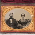 Lot 032 - Antique 1/4 Plate Ruby Ambrotype Photograph Of A Man And Woman Couple, Man Identified As Uncle Edward Stone, In Full Leatherette Union Case