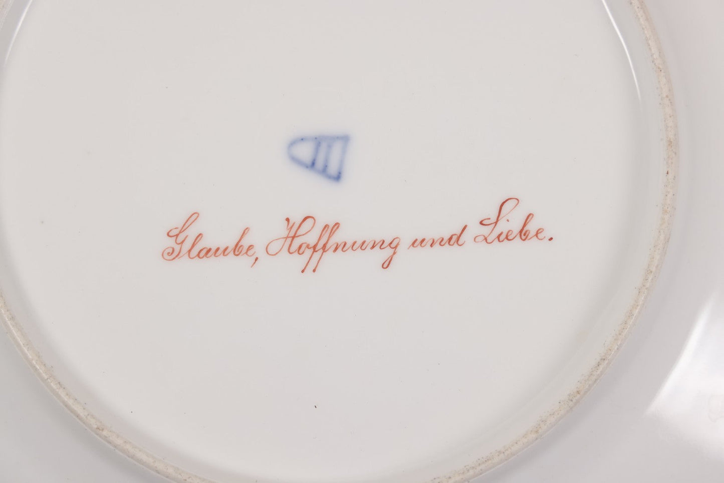 Lot 035 - Antique Hand Painted Decorative Plate With Allegorical Three Theological Virtues Motif, "Glaube, Hoffnung Und Liebe" (Hope, Faith, And Charity), Artist Signed K. Weh, Royal Vienna Porcelain, Circa Late 19th Century, 10-1/4" Diameter