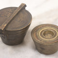 Lot 046 - Antique Bronze Nested Apothecary Or Military Measuring Cup Weight Set, Seven Total Pieces, With Swedish Kronor Symbol, Marked 1840