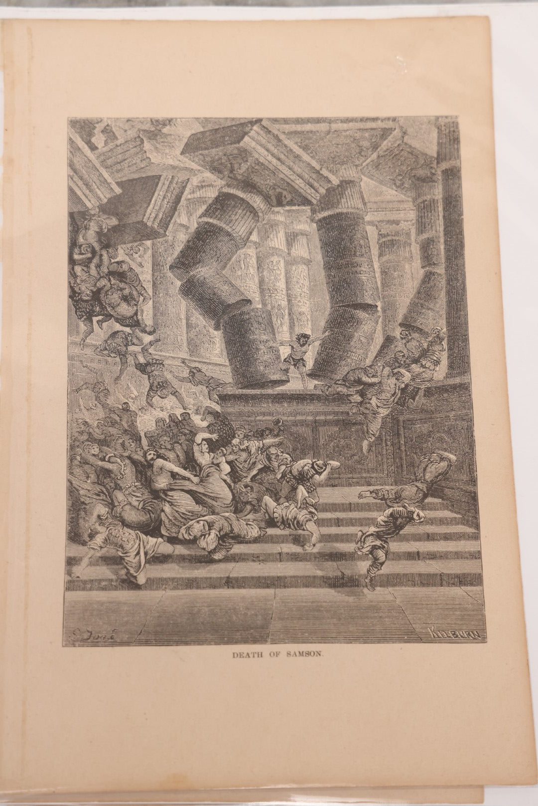 Lot 077 - Grouping Of Ten Antique Book Plate Prints Of Biblical Scenes Illustrated By Gustave Dore, Engraved By Kilburn, Including John The Baptist Beheaded, Daniel In The Lion's Den, The Deluge, Death Of Samson, And Others