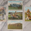 Lot 082 - Grouping Of Five Antique World War One Era Postcards Documenting The War Including Comic Illustration, Uncle Sam Placing Kaiser In Garbage, Soldier Shaving, Tank In Action, Motorcycle Ambulance, And Rifle Practice