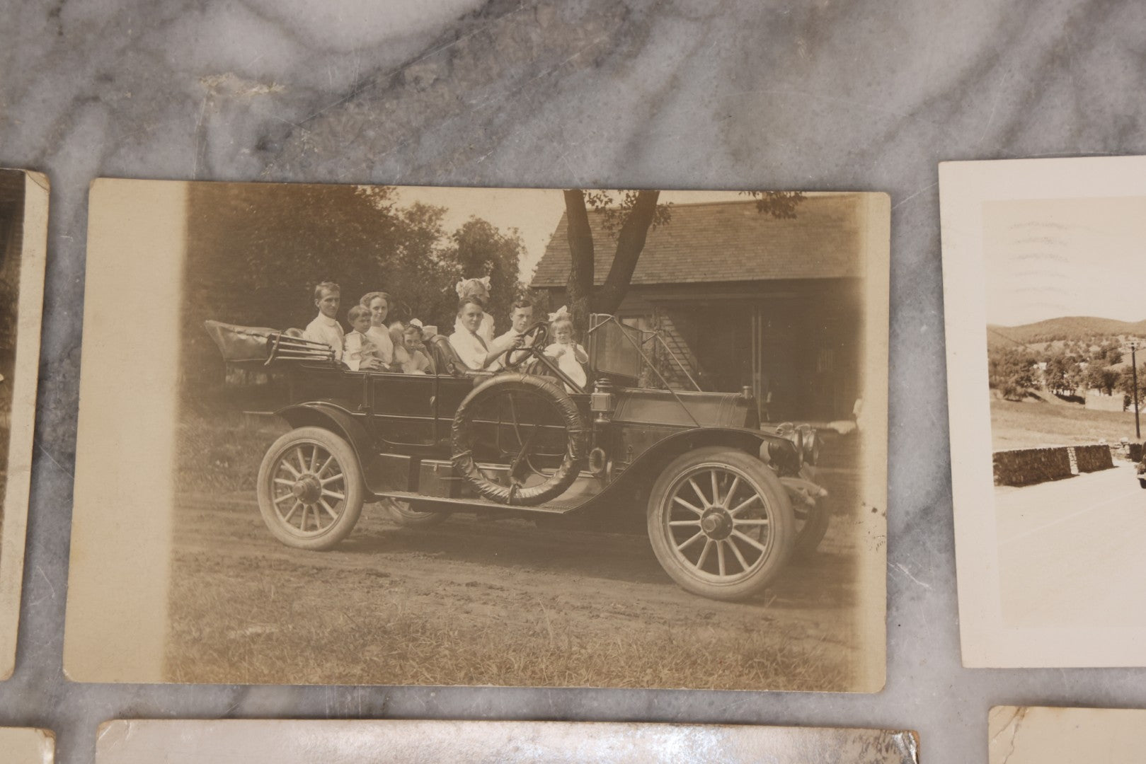 Lot 084 - Grouping Of Ten Antique Real Photo Postcards R.P.P.C. Of Transportation And Locations, Including Early Automobiles, Horse Drawn Carriages, And Landmarks In And Around New Hampshire