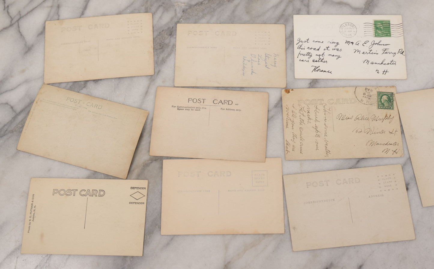 Lot 084 - Grouping Of Ten Antique Real Photo Postcards R.P.P.C. Of Transportation And Locations, Including Early Automobiles, Horse Drawn Carriages, And Landmarks In And Around New Hampshire
