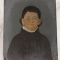 Lot 091 - Full Plate Hand Colored, Hand Tinted Tintype Of Young Child Biting Lip, White Collar, Black Shirt