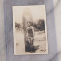Lot 094 - Single Antique Snapshot Photograph Of An Early 20th Century Surfer Posing With Surfboard, Board Marked "Duke"
