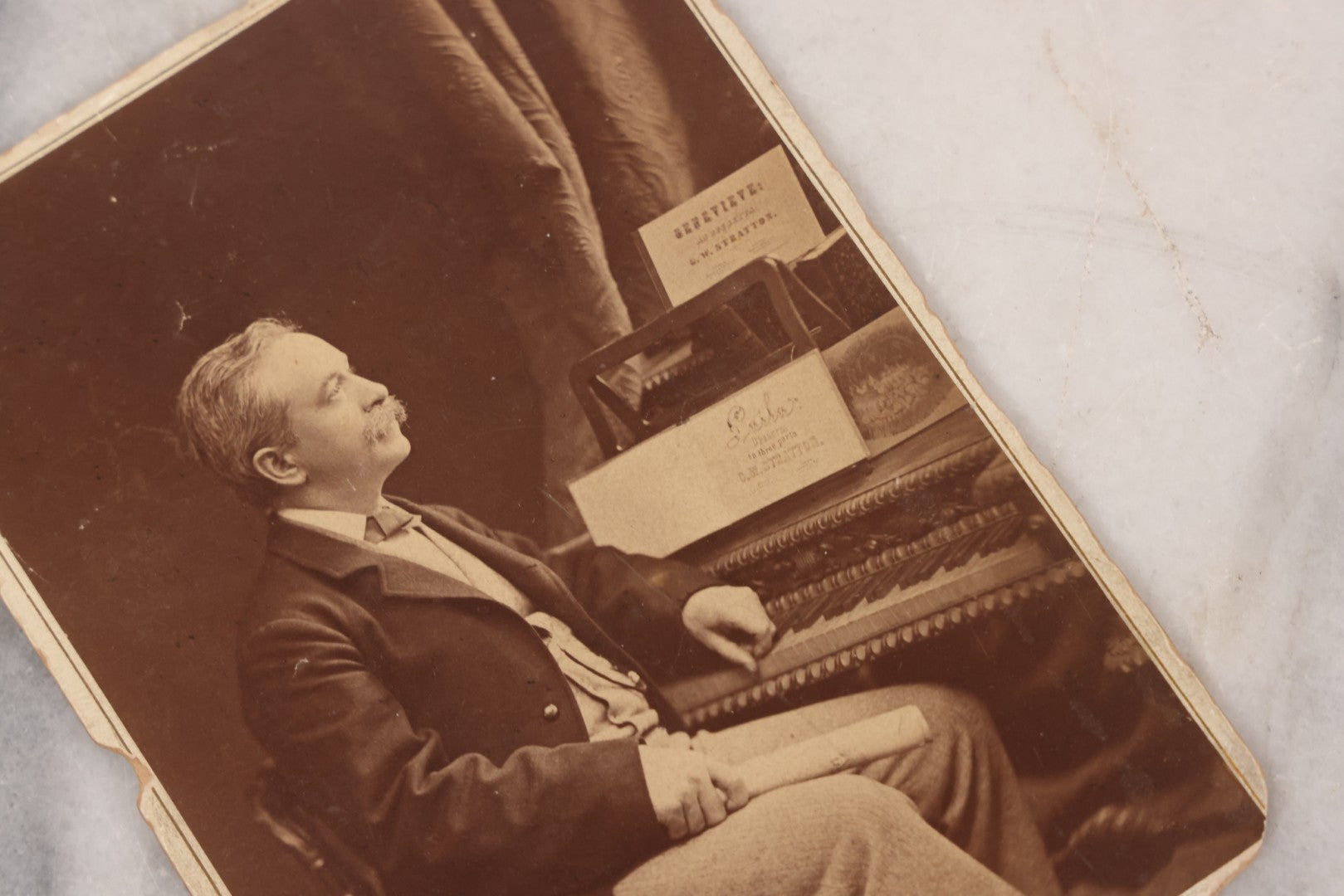 Lot 106 - Antique Cabinet Card Photograph Of A Musician Posing With Piano, Open Music Books By G.W. Stratton, A. Adler, Photographer, Dresden, Germany, Note Corner Loss