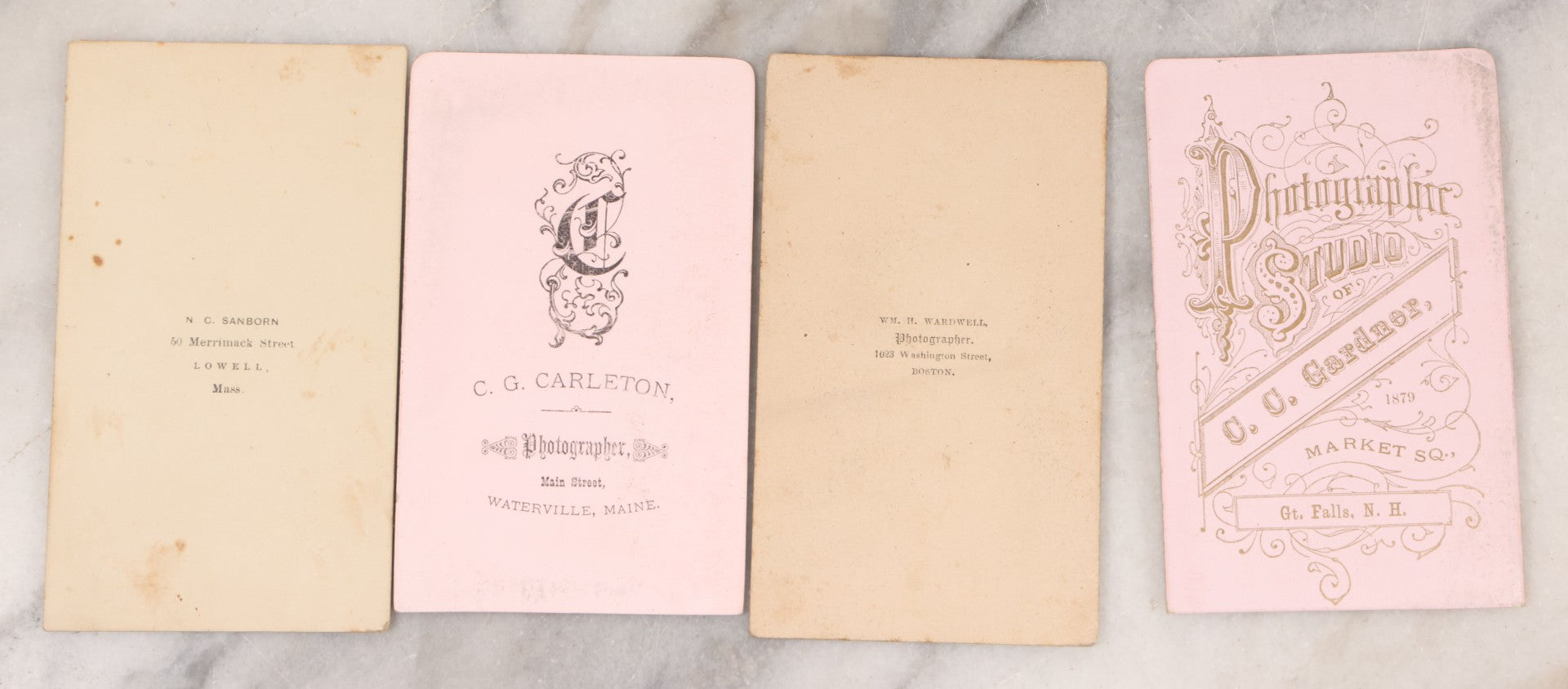Lot 109 - Grouping Of Six Carte De Visite C.D.V. Portrait Photographs Of Men And Women, Including Man In Suit With Bowtie, Woman In Full Length Dress With Large Skirt, And Man In Officers Uniform With Slouchy Cap