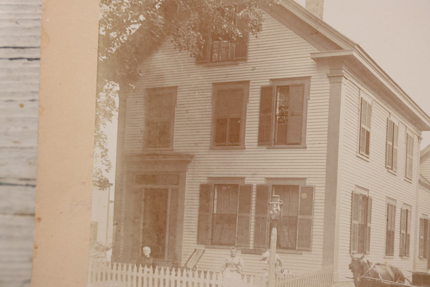 Lot 110 - Boarded Photo Of House Of Dr. E.W. Hoosoon With White Picket Fence, Family Outside, Man On Horse-Drawn Wagon, Photographed By E.W. Smith, Centre Harbor, N.H.