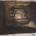 Lot 116 - Vintage Unframed Watercolor Painting, Stage Scene Storyboard, Ballerina Tying Pointe Shoe On Dark Stage, Titled "Scene III"