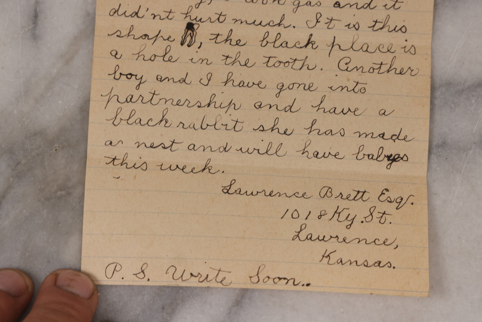 Lot 118 - Grouping Of Three Antique Handwritten Letters By Lawrence Brett, Circa 1896, Lawrence, Kansas, To Friends Abbott And Mr. Pierson, Rsvp And Update About Tooth Pulling, Pet Rabbit Business With Local Boy