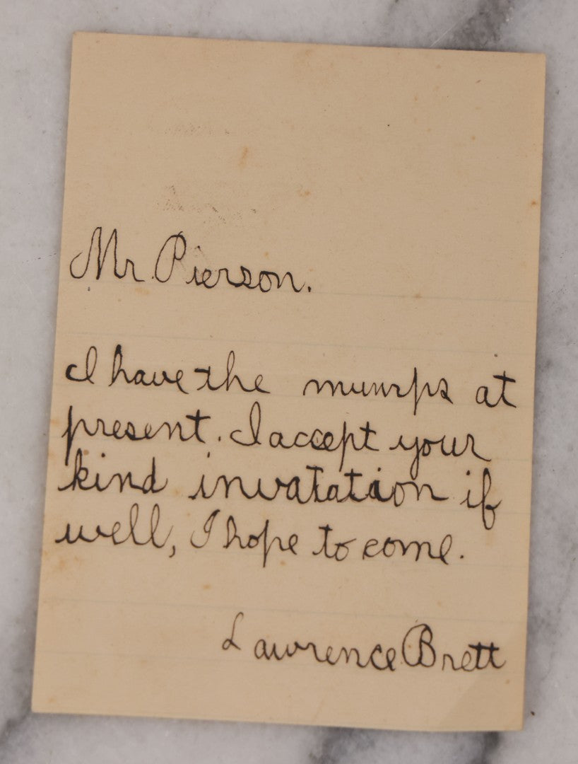 Lot 118 - Grouping Of Three Antique Handwritten Letters By Lawrence Brett, Circa 1896, Lawrence, Kansas, To Friends Abbott And Mr. Pierson, Rsvp And Update About Tooth Pulling, Pet Rabbit Business With Local Boy