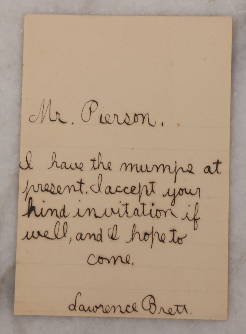 Lot 118 - Grouping Of Three Antique Handwritten Letters By Lawrence Brett, Circa 1896, Lawrence, Kansas, To Friends Abbott And Mr. Pierson, Rsvp And Update About Tooth Pulling, Pet Rabbit Business With Local Boy