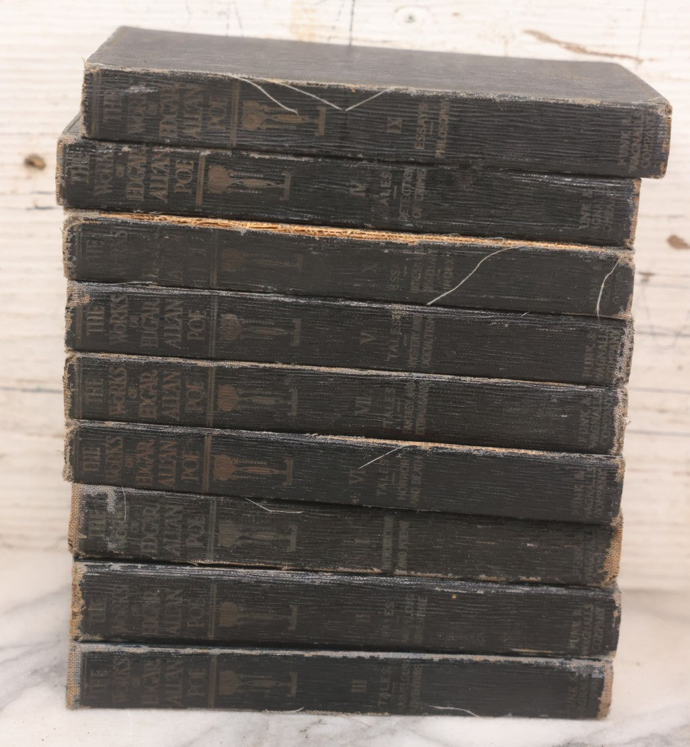 Lot 120 - "The Works Of Edgar Allan Poe" Antique Commemorative Edition, 9 Volumes Of 10, Missing Volume 8, Published By Funk & Wagnalls Company, New York And London, 1904