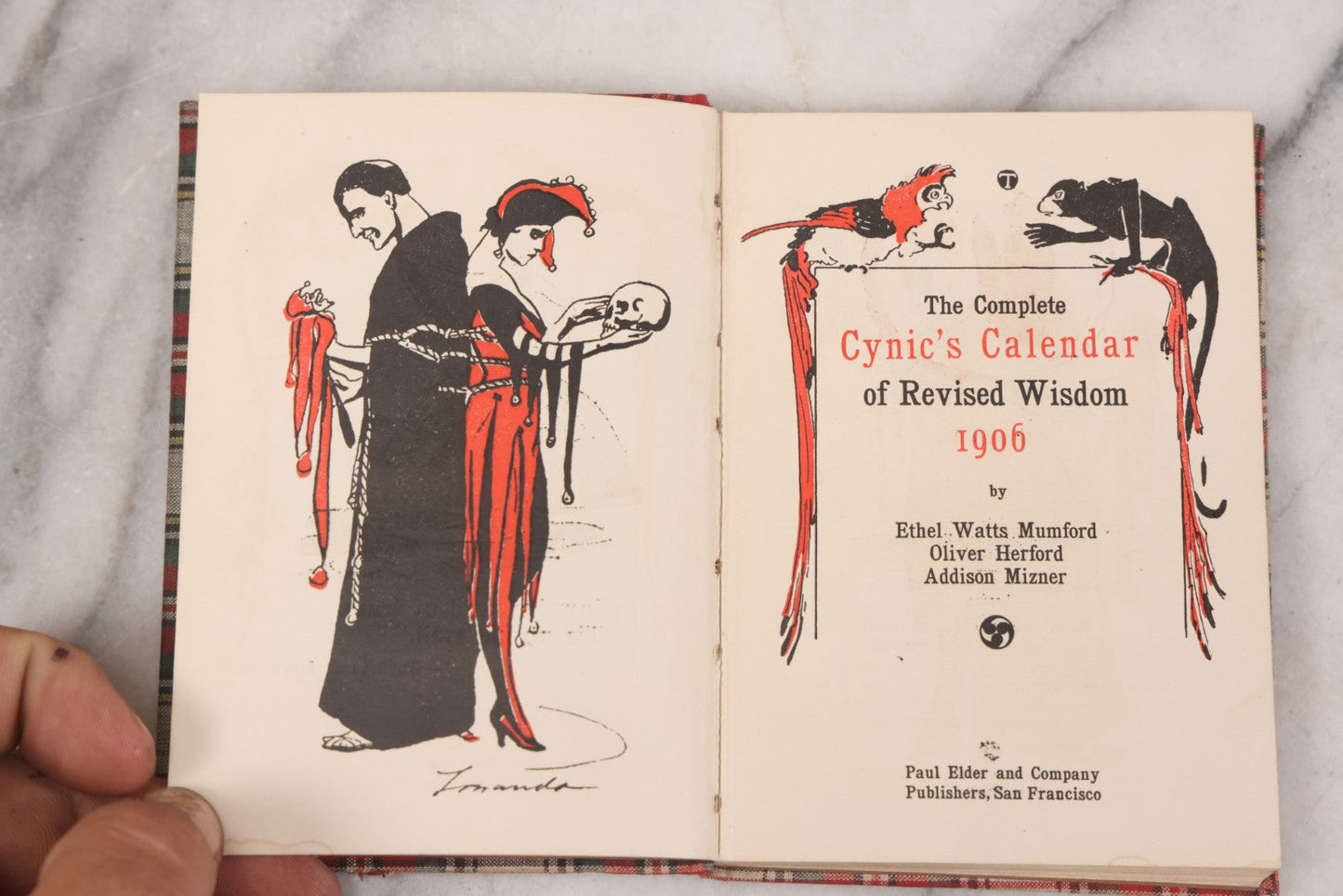 Lot 124 - "The Complete Cynic's Calendar Of Revised Wisdom For 1906" Antique Book With Black Cats On Cover By Ethel Watts Mumford, Oliver Herford, & Addison Mizner, With Macabre Frontispiece, Published By Paul Elder And Company, San Francisco 