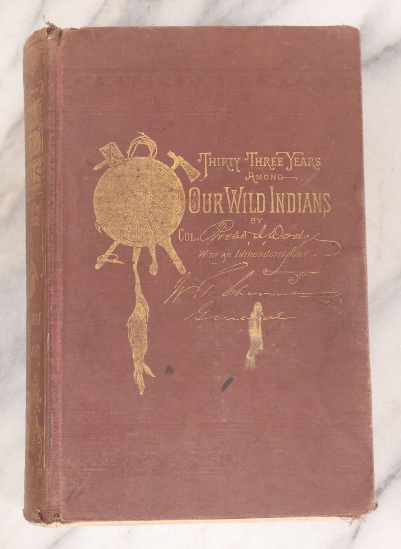 Lot 126 - "Thirty Three Years Among Our Wild Indians" Antique Book By Col. Richard Dodge, With 20+ Engraved Illustrations And 6 Color Chromo-Lithograph Plates, Introduction By Gen. William T. Sherman, Published By Worthington & Co., 1882